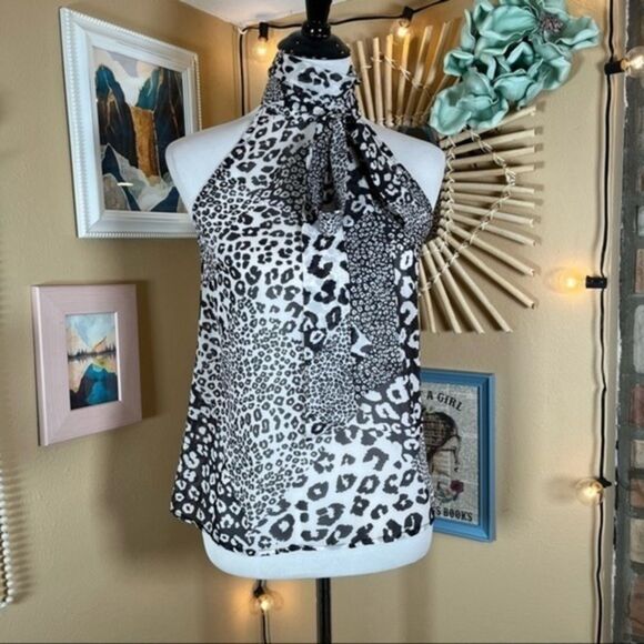 ELAN | Leopard Animal Print Patchwork Chiffon Sleeveless Blouse Small - Picture 1 of 10